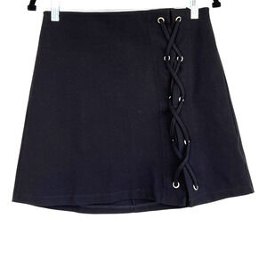 Lush Lace Up A-Line Short Skirt Black Size Large Goth Fairy Grunge Witchy Vamp
